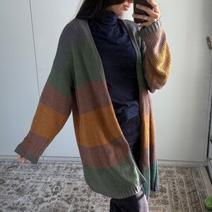 Umgee Soft Earthy Oversized Striped Chenille Cardigan